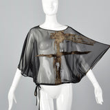 1990s Sheer Black Top with Batwing Sleeves