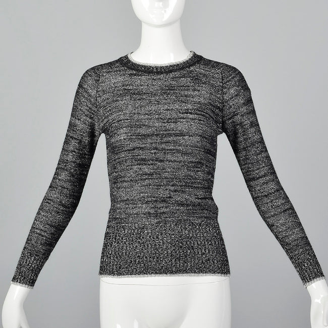 1970s Metallic Silver and Black Lurex Sweater