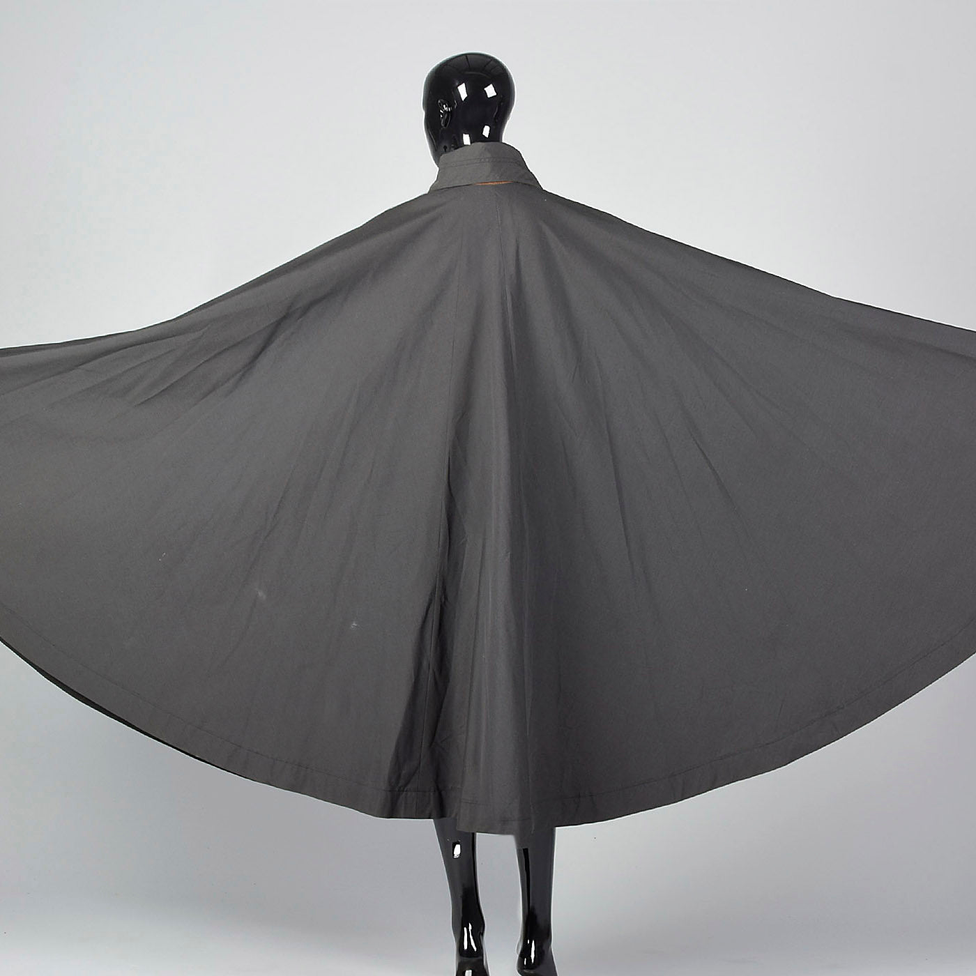 1970s Dark Grey Cape with Leather Trim