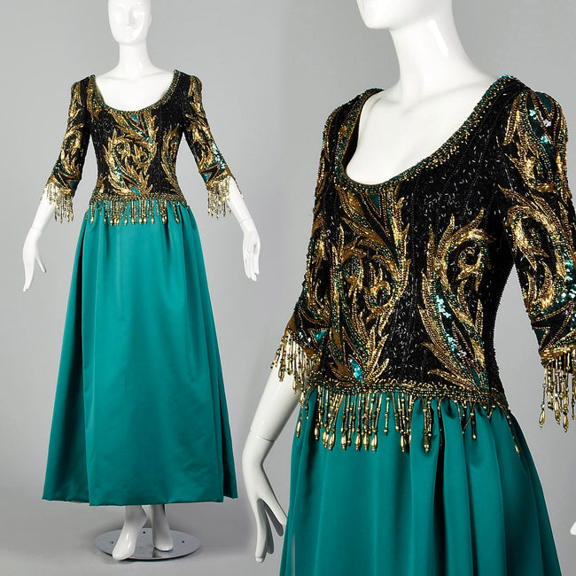 Medium Bob Mackie Boutique 1990s Black and Green Beaded Dress