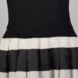XS 2000s Dress Black Sheer White Stripe Long Sleeve Cocktail Party