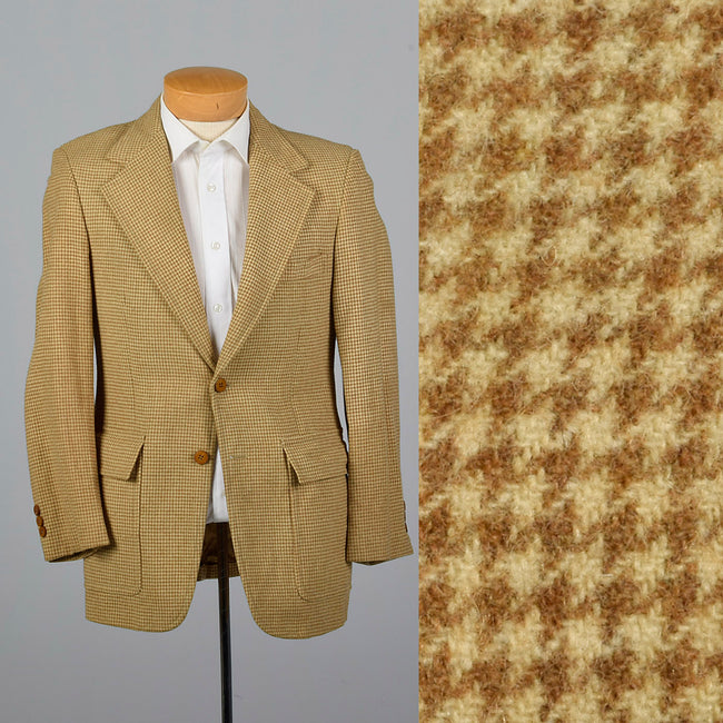 1970s Mens Houndstooth Blazer in Brown Wool