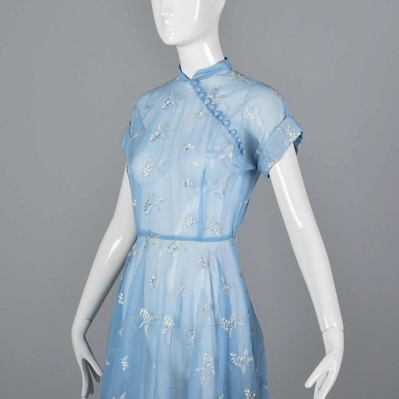 1950s Sheer Blue Fit and Flare Dress