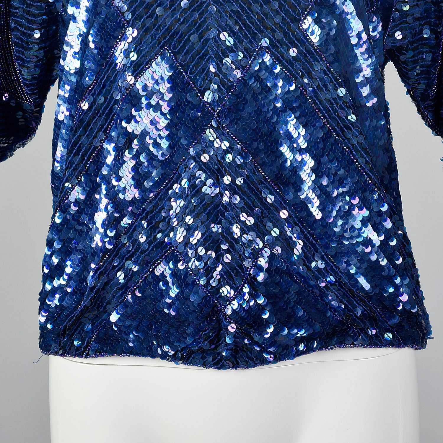 1980s Oleg Cassini Blue Beaded Top
