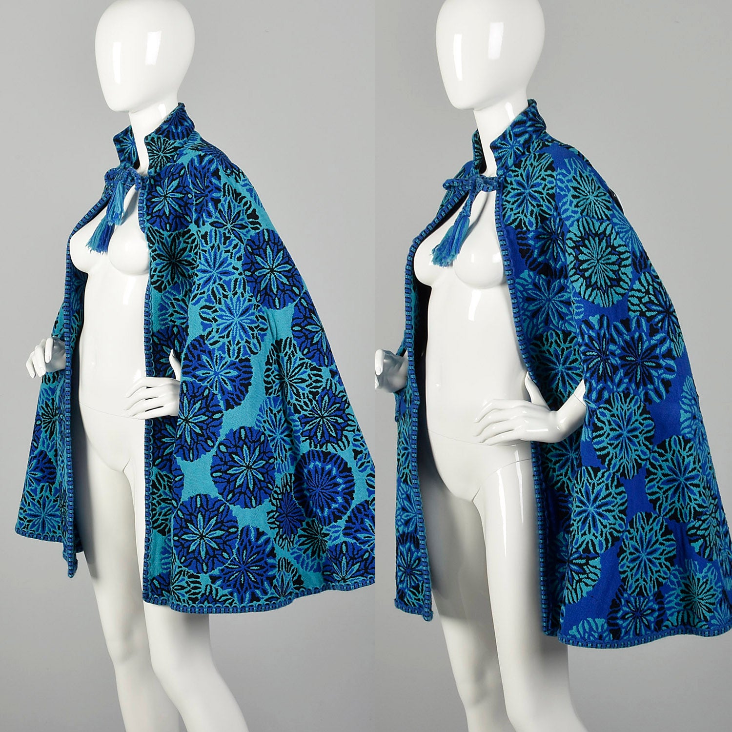 1970s Reversible Blue Floral Tapestry Cape
