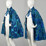 1970s Reversible Blue Floral Tapestry Cape