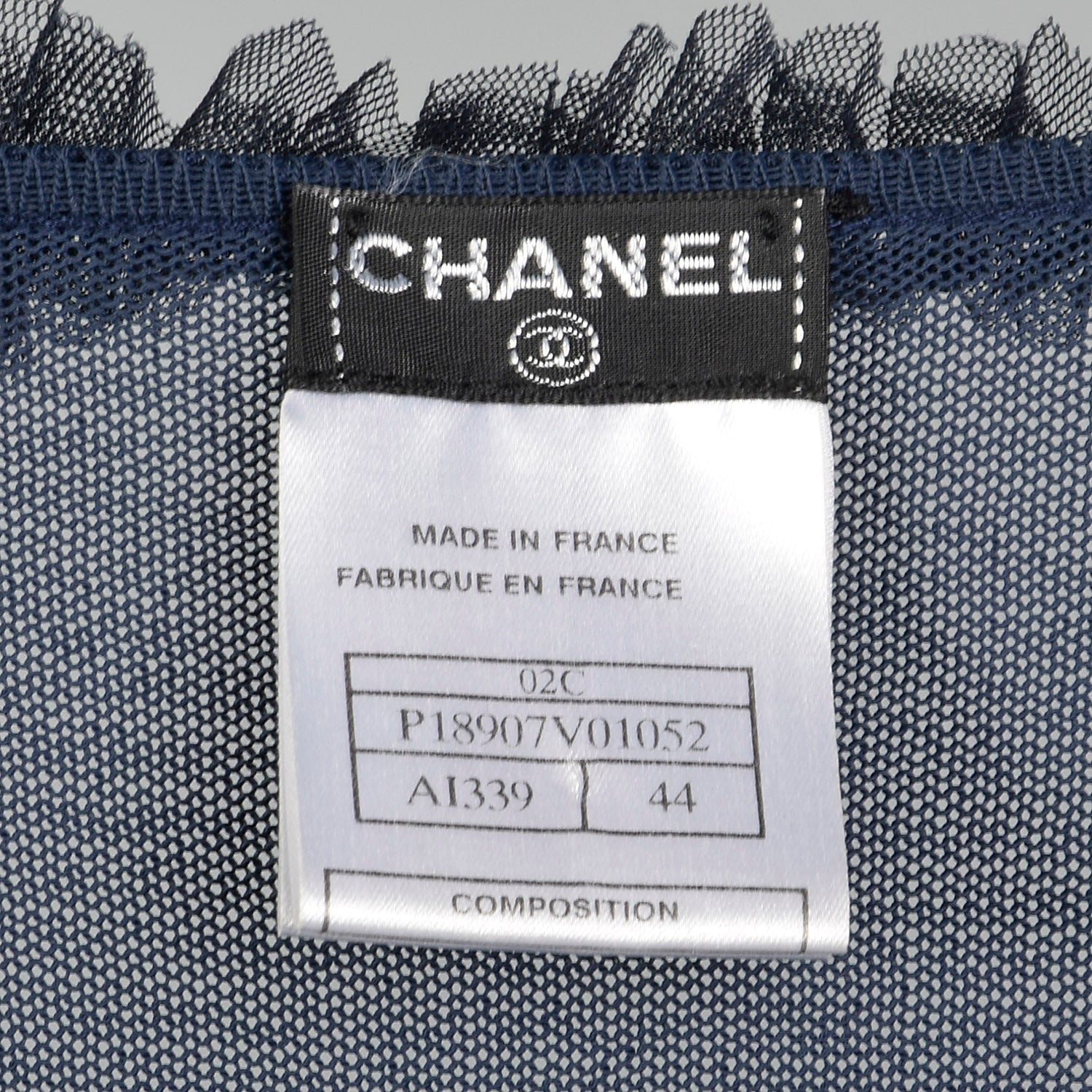 Large Chanel 1990s Navy Blue Sheer Mesh Wrap Cardigan Sweater