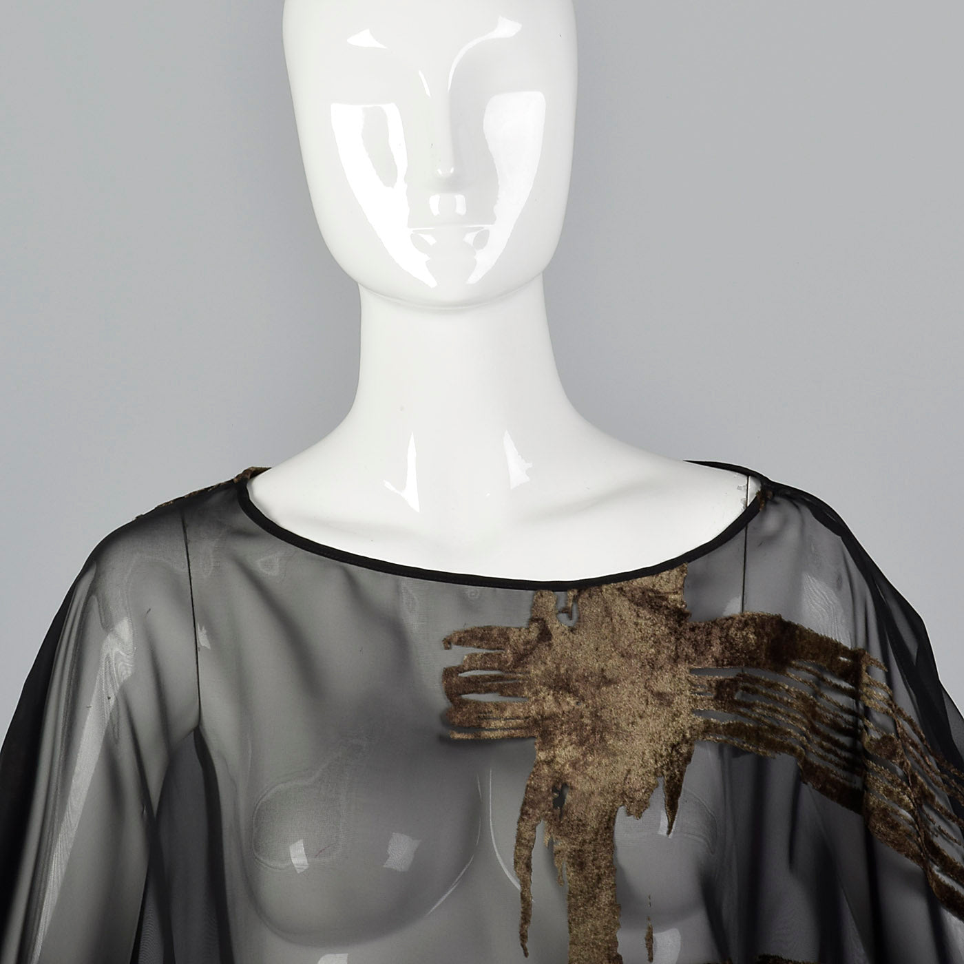 1990s Sheer Black Top with Batwing Sleeves