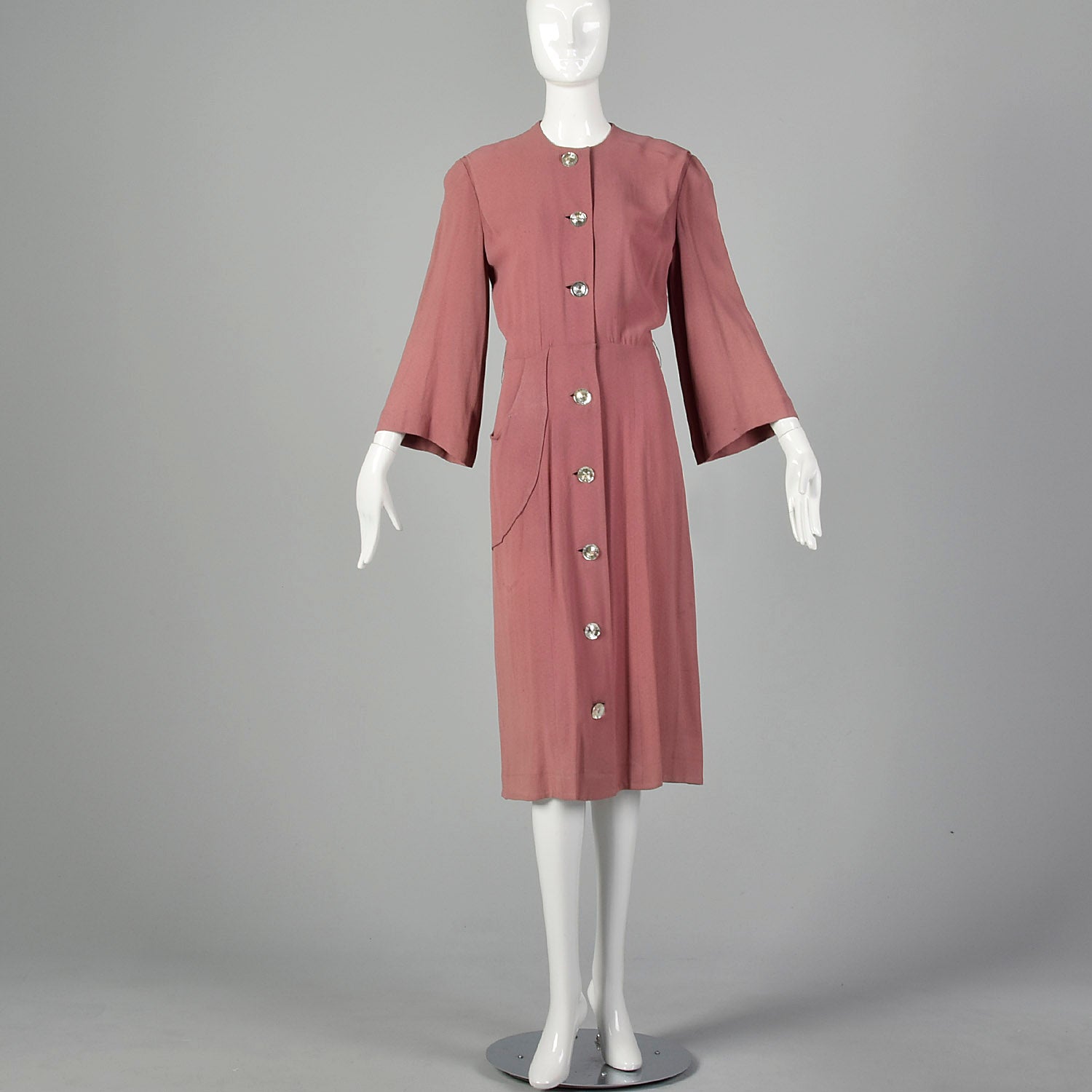 XXS 1940s Mauve Front Button Dress