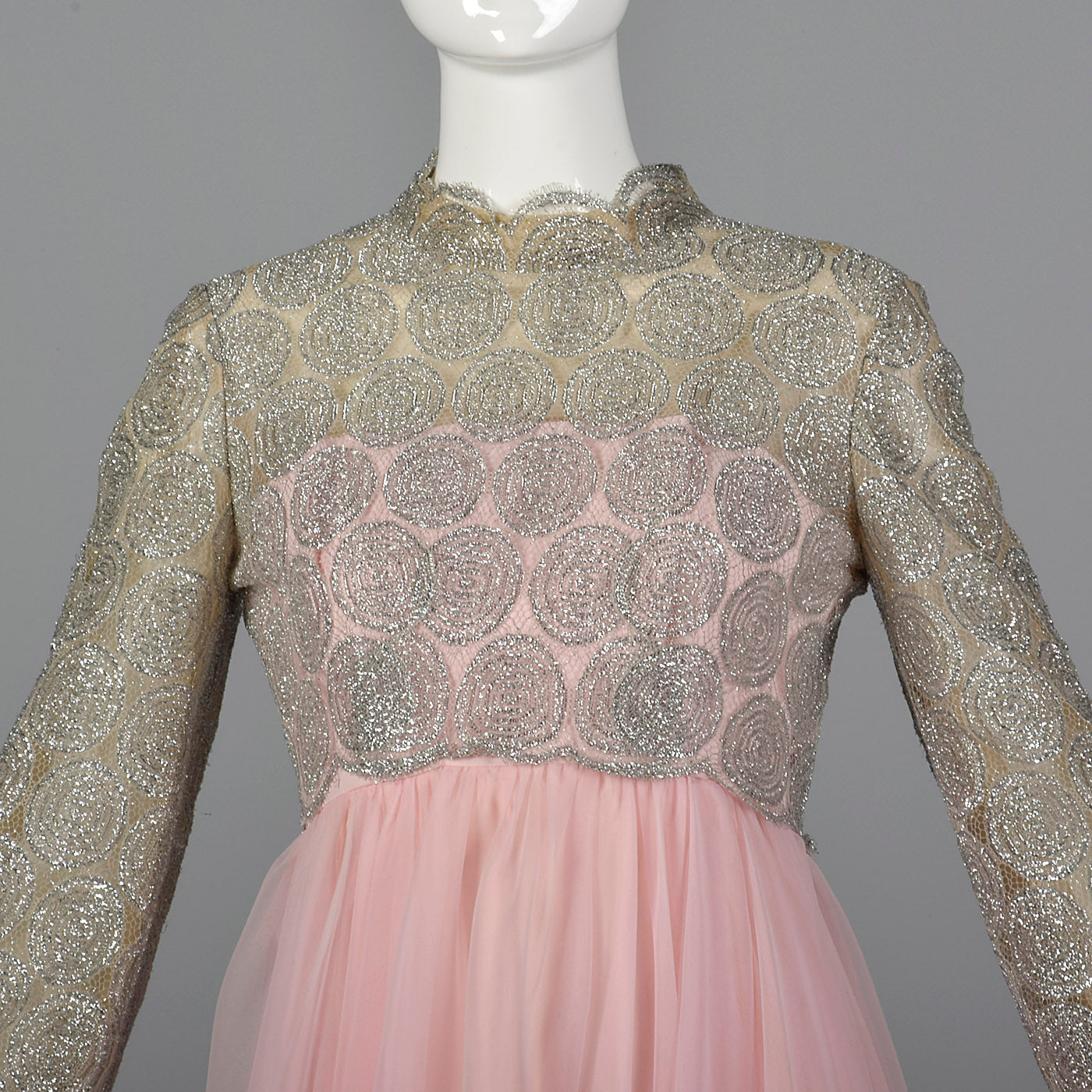 1960s Pink Dress with Silver Lace Overlay