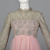 1960s Pink Dress with Silver Lace Overlay