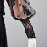 1970s Black Lace Overlay Dress with Sequin Bust