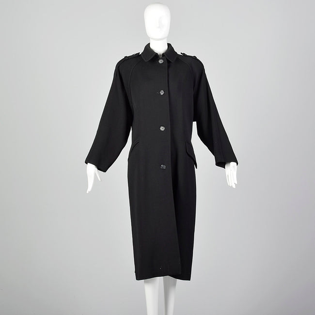 1980s Bill Blass Long Black Overcoat with Convertible Pockets