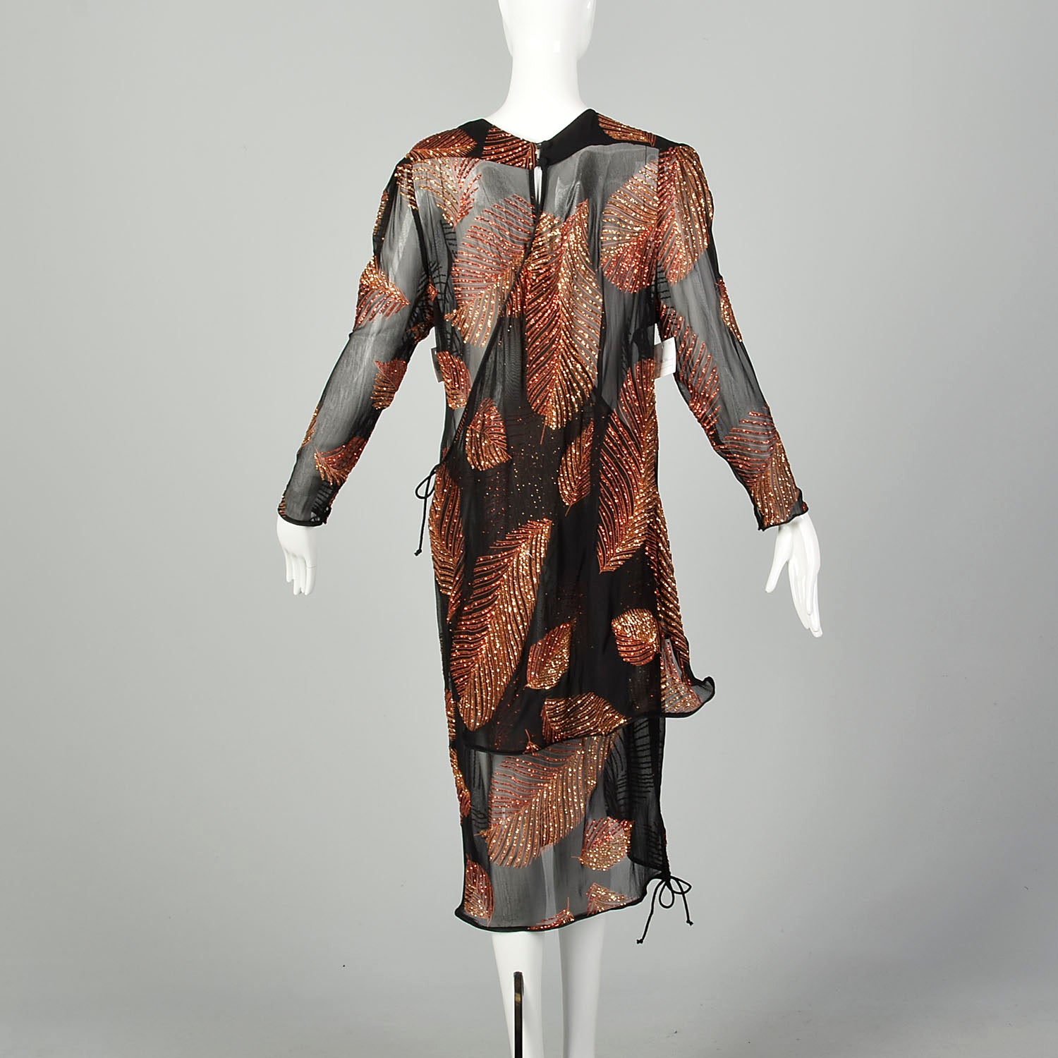 Medium 1980s Two Piece Wrap Dress Black Sheer Glitter