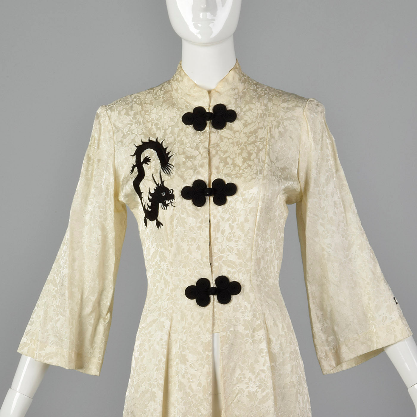 1950s White Brocade Robe with Embroidered Dragon