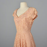 1950s Pink Lace Dress with Beaded Bodice