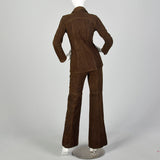 XXS 1970s Brown Suede Leather Top and Pants Set