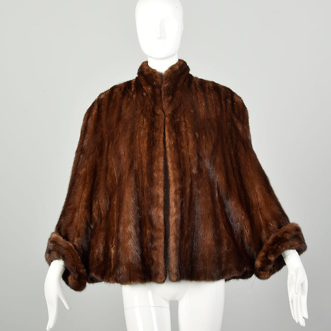 OSFM 1950's Mink Batwing Cuffed Cape Fur Jacket Glamorous Cocoon Wrap Mink Stole