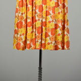 Large 1950s Dress Orange Floral Bright Colorful Fit and Flare Swing