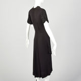 Medium 1940s Little Black Dress Beaded Art Deco Rayon Short Sleeve Peplum