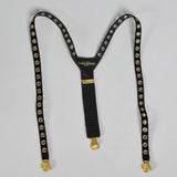 Sonia Rykiel Black Suede Suspenders with Gold Eyelets
