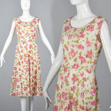 1930s Floral Cotton Slip On Dress with Rhinestone Detail