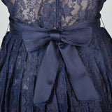 1970s Scaasi Boutique Navy Blue Formal Lace Evening Dress