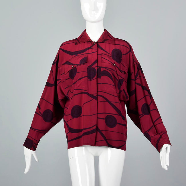 1980s Gianni Versace Purple Silk Blouse