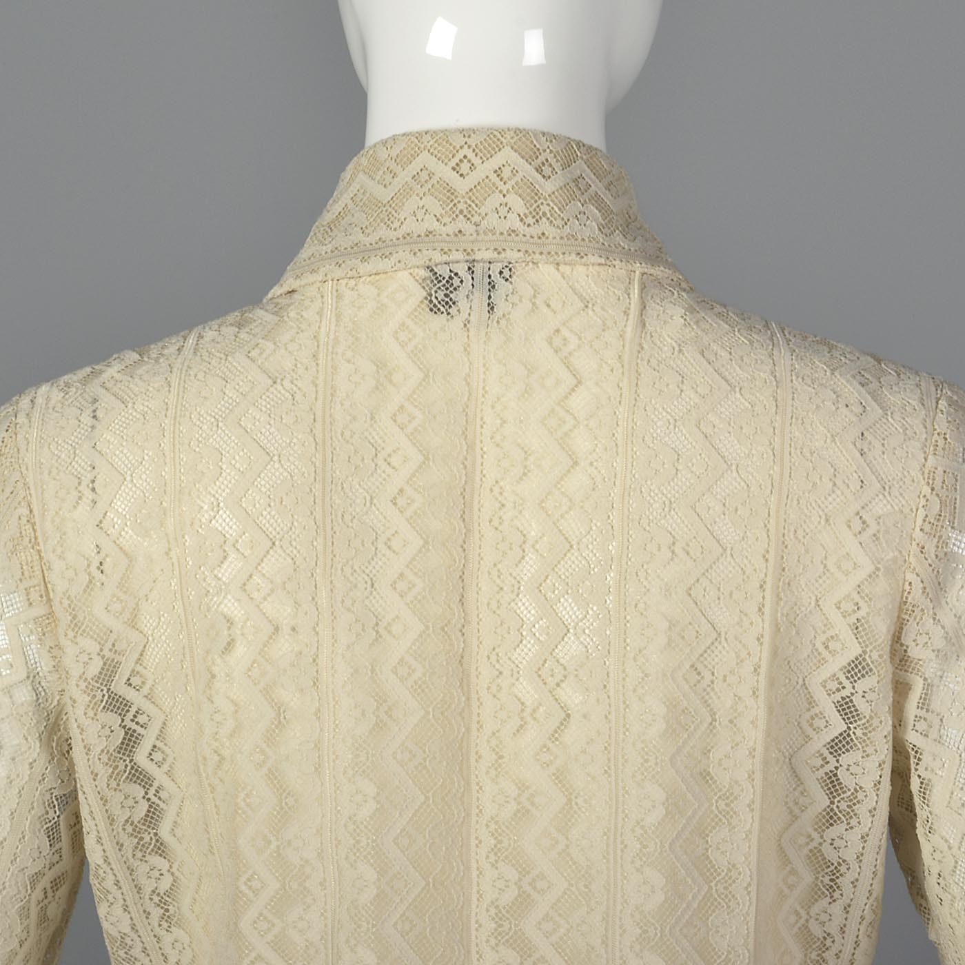 1970s Lace Blouse with Tuxedo Ruffle Front
