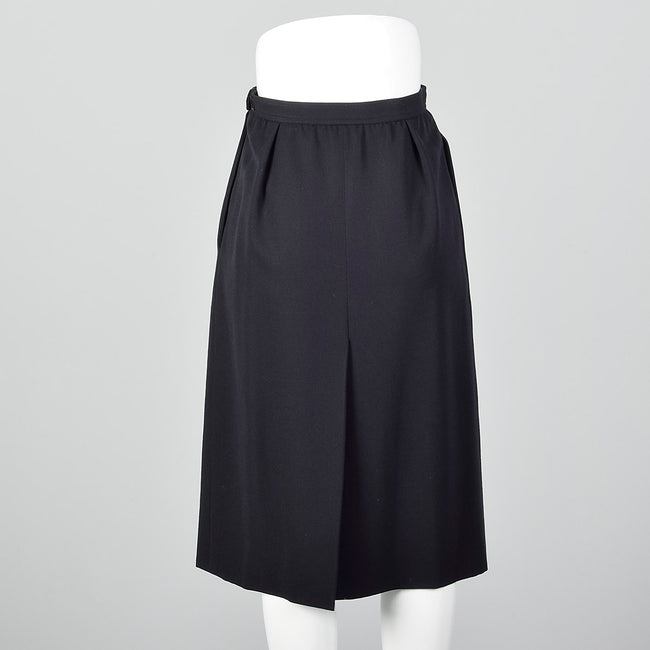 1980s Yves Saint Laurent Rive Gauche Navy Blue Skirt with Slit