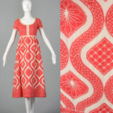 1970s Quilted Maxi Dress in Coral