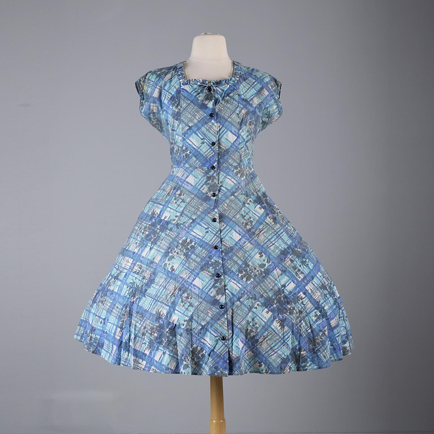 1950s Cotton Day Dress with Plaid Print