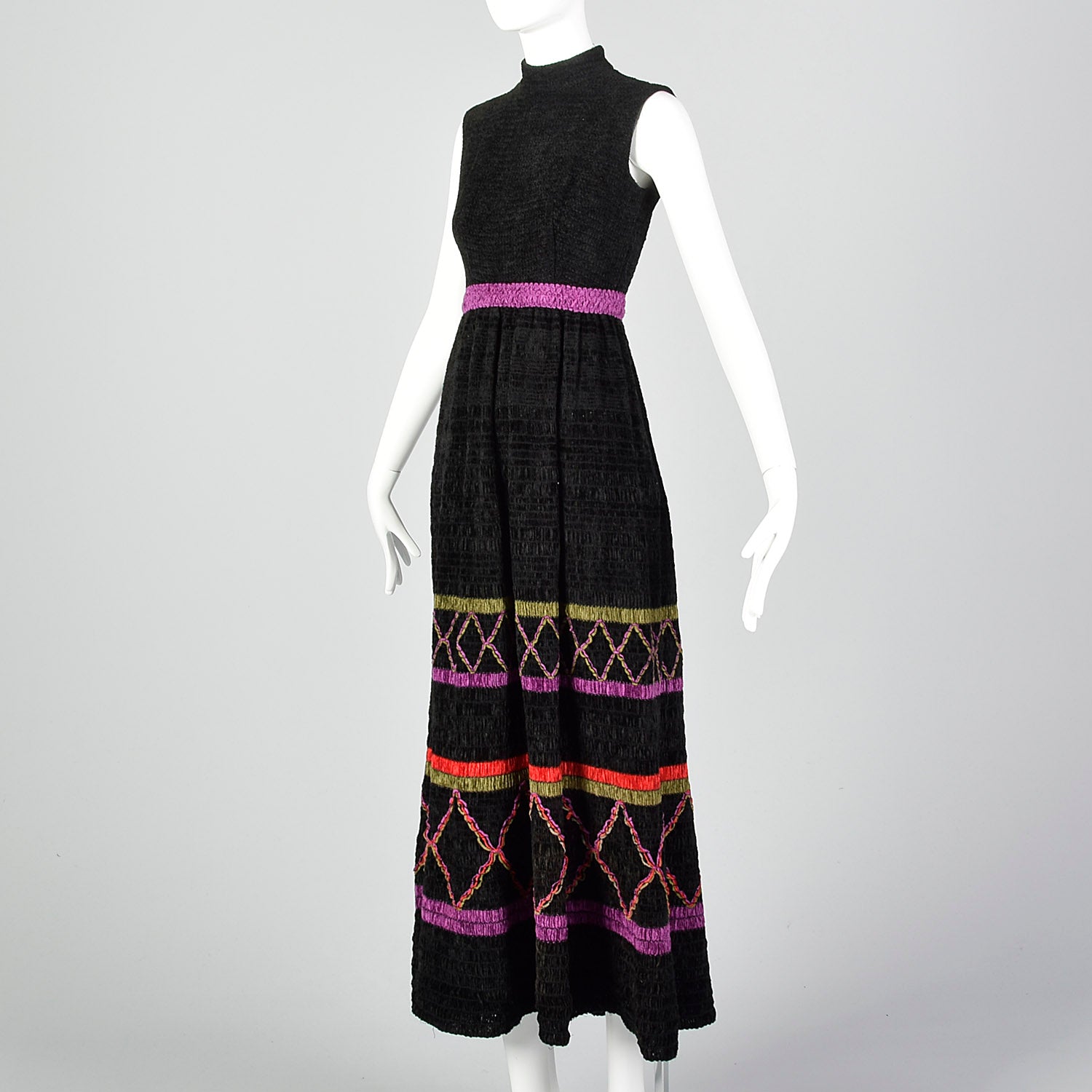 1970s Black Chenille Dress