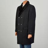 Large 1970s Coat Charcoal Black Faux Fur Double Breasted Winter