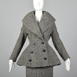 1950s Wool Tweed Skirt Suit with Sculptable Portrait Collar