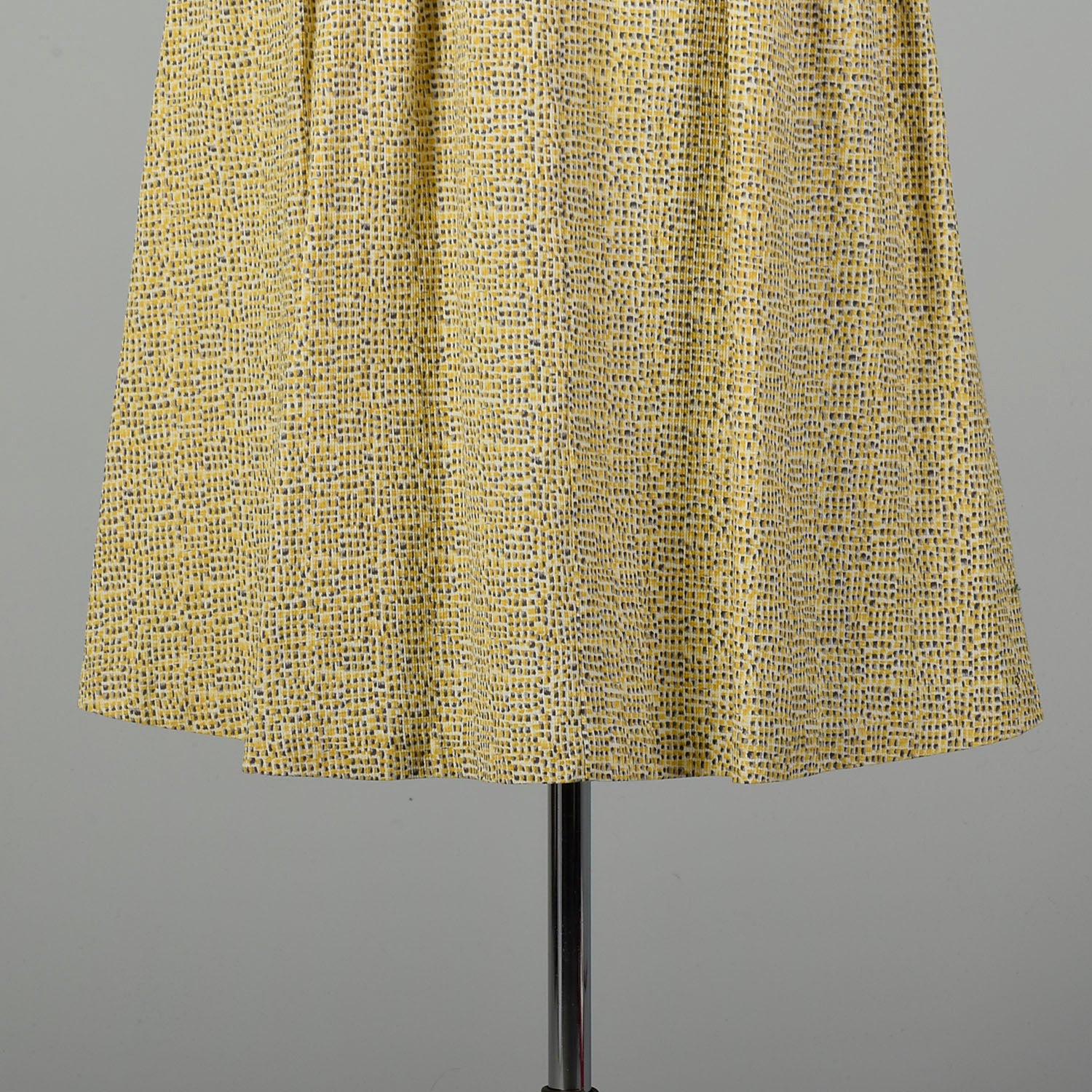 Large 1950s Yellow and Gray Geometric Print Day Dress with Belt