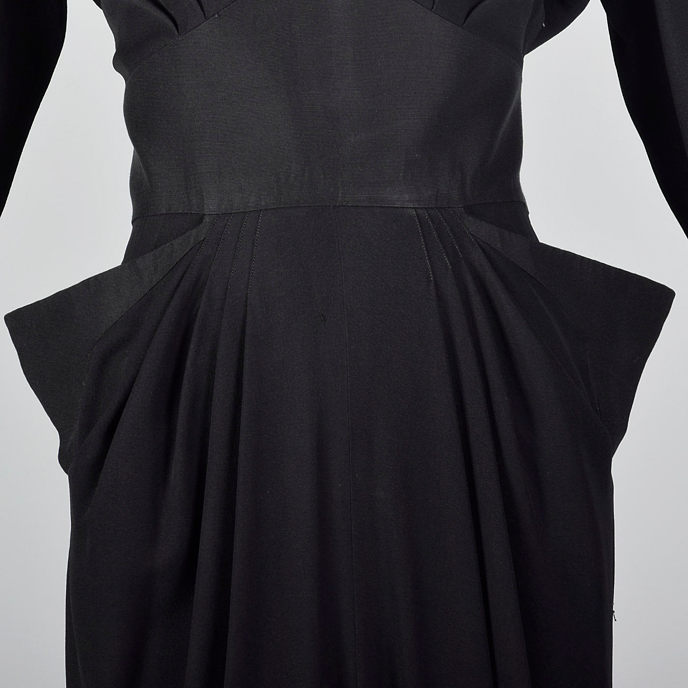 1940s Femme Fatale Black Rayon Dress with Pointed Pockets