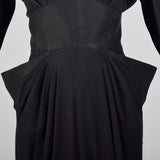 1940s Femme Fatale Black Rayon Dress with Pointed Pockets