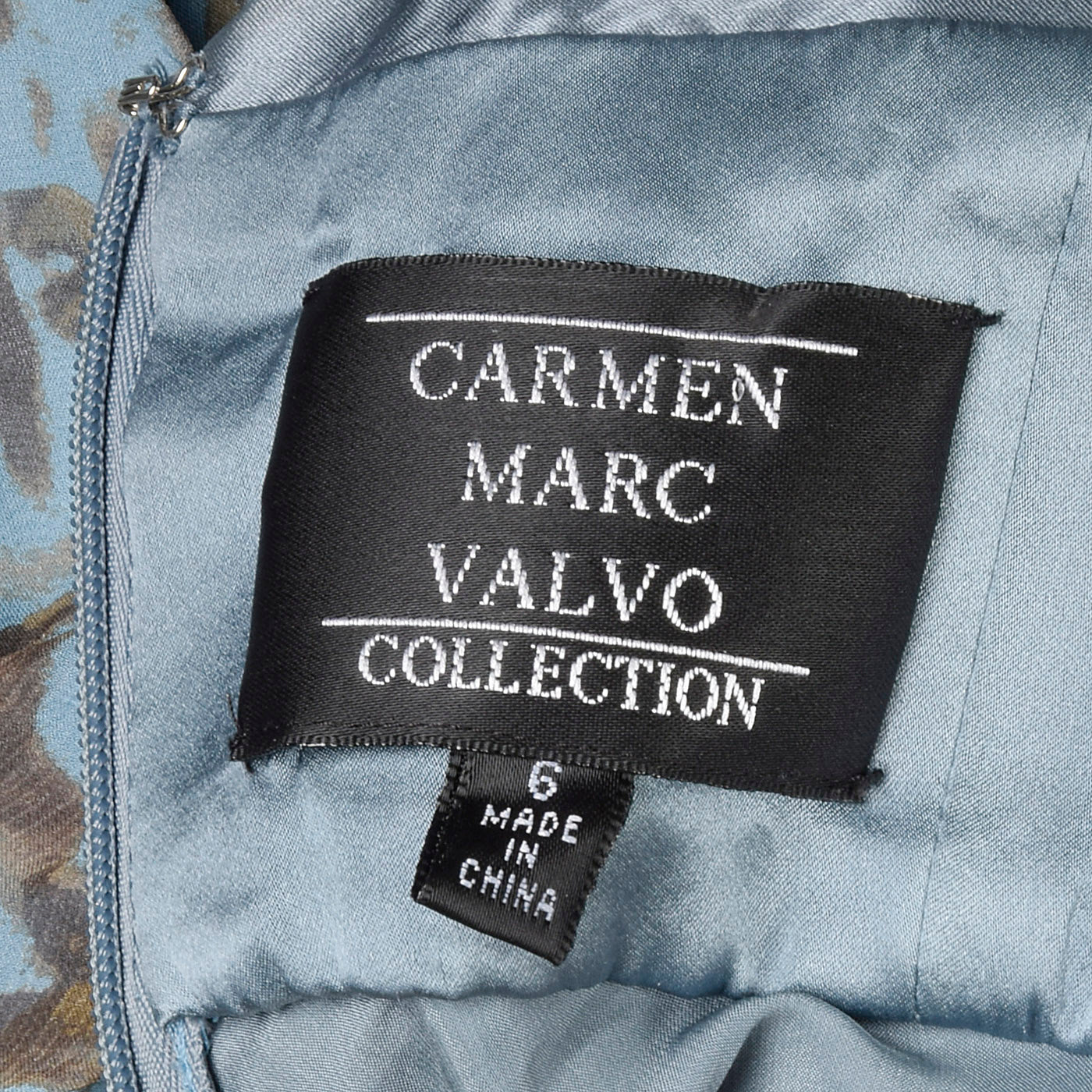 1990s Carmen Marc Valvo Blue Silk Hater Dress with Waist Sash