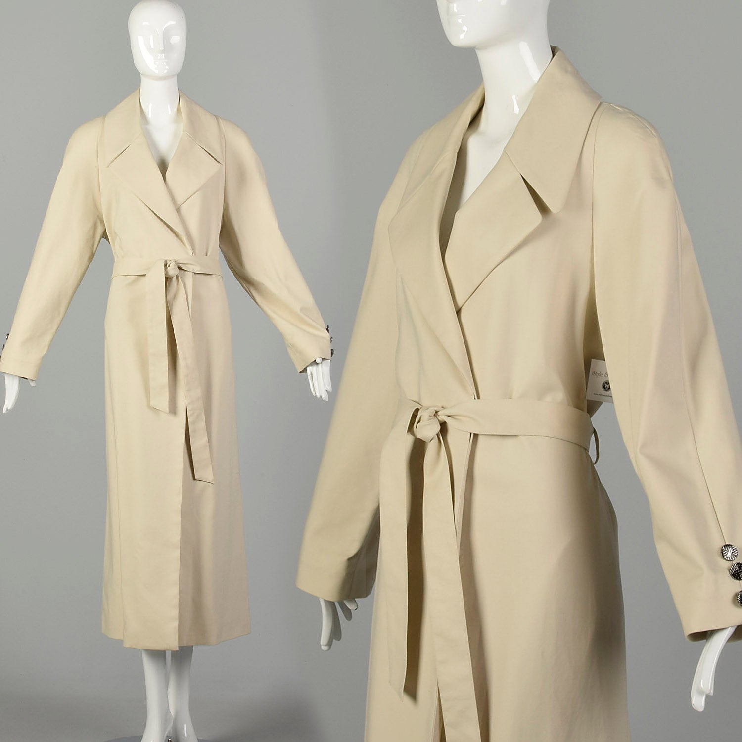 Large 2000s Trench Coat St. John Tan Maxi Tie Waist Designer