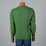 1960s Mens Green and Brown Cable Knit Sweater