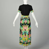 Medium 1970s Mr Dino Floral Maxi Dress Colorful Signature Print