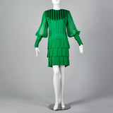 Small Galanos 1980s Emerald Green Silk Dress