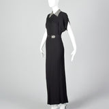 1940s Black Rayon Dress with Rhinestone Collar