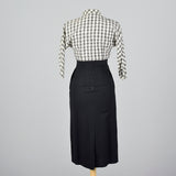 1950s Black Wiggle Dress with Gingham Trim and Jacket