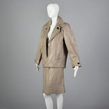 1980s Yves Saint Laurent Rive Gauche Gray Leather Skirt Suit
