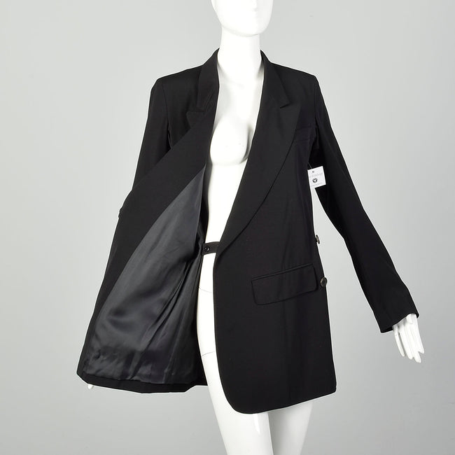 Small 2000s Ann Demeulemeester Vintage Designer Black Tuxedo Jacket Long Sleeve Wrap Dress