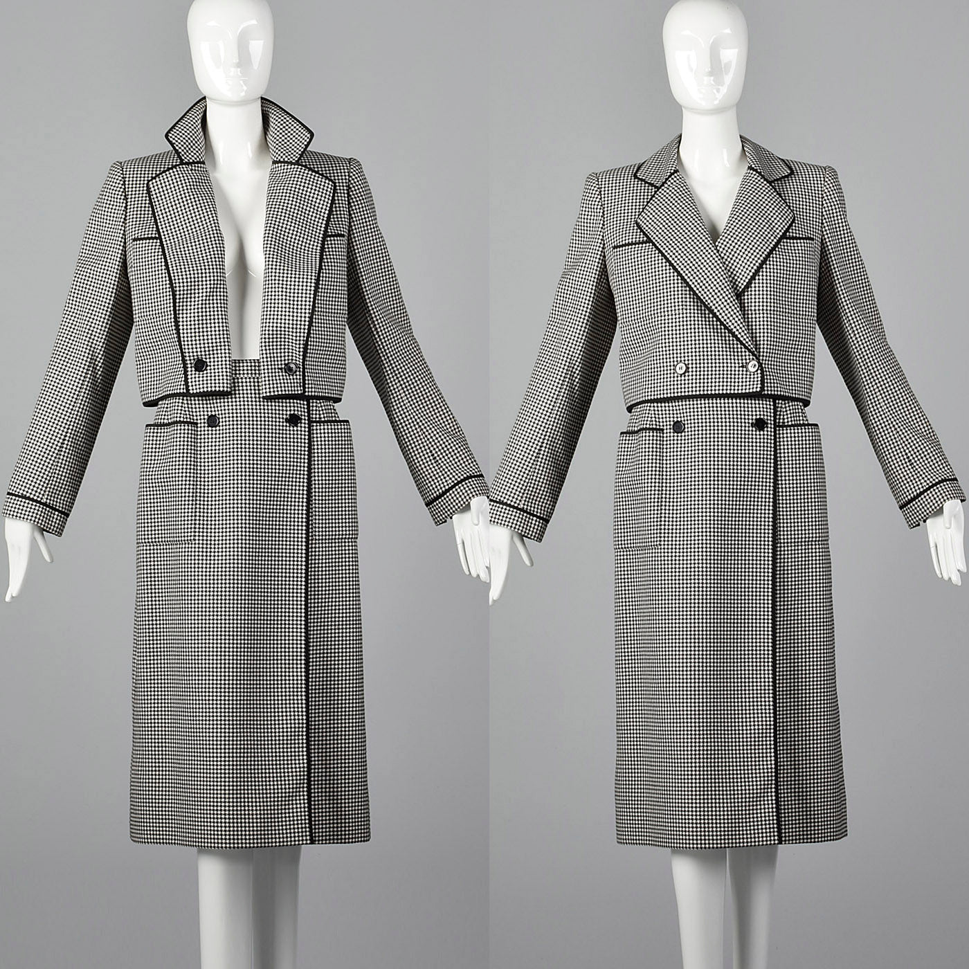 1970s Nina Ricci Wool Skirt Suit in Houndstooth Check