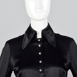 1970s Saks Fifth Avenue Black Satin Blouse