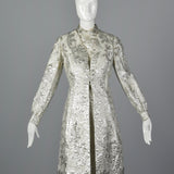 1970s Silver Brocade Maxi Dress with Matching Maxi Vest